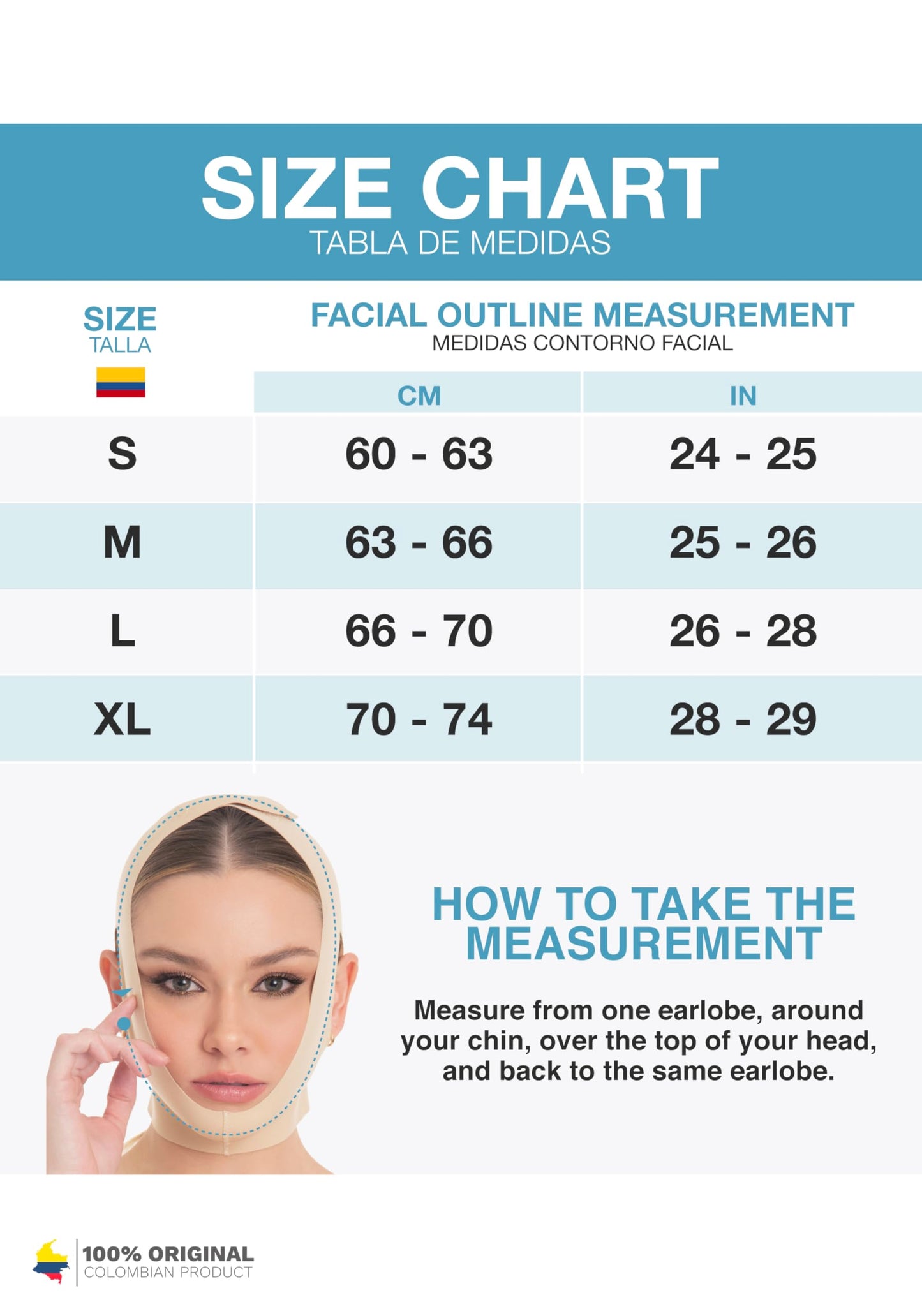 M&D Face Slimming Chin Strap Lipo Compression Garment Mentonera Postquirúrgica Facial Beige XL