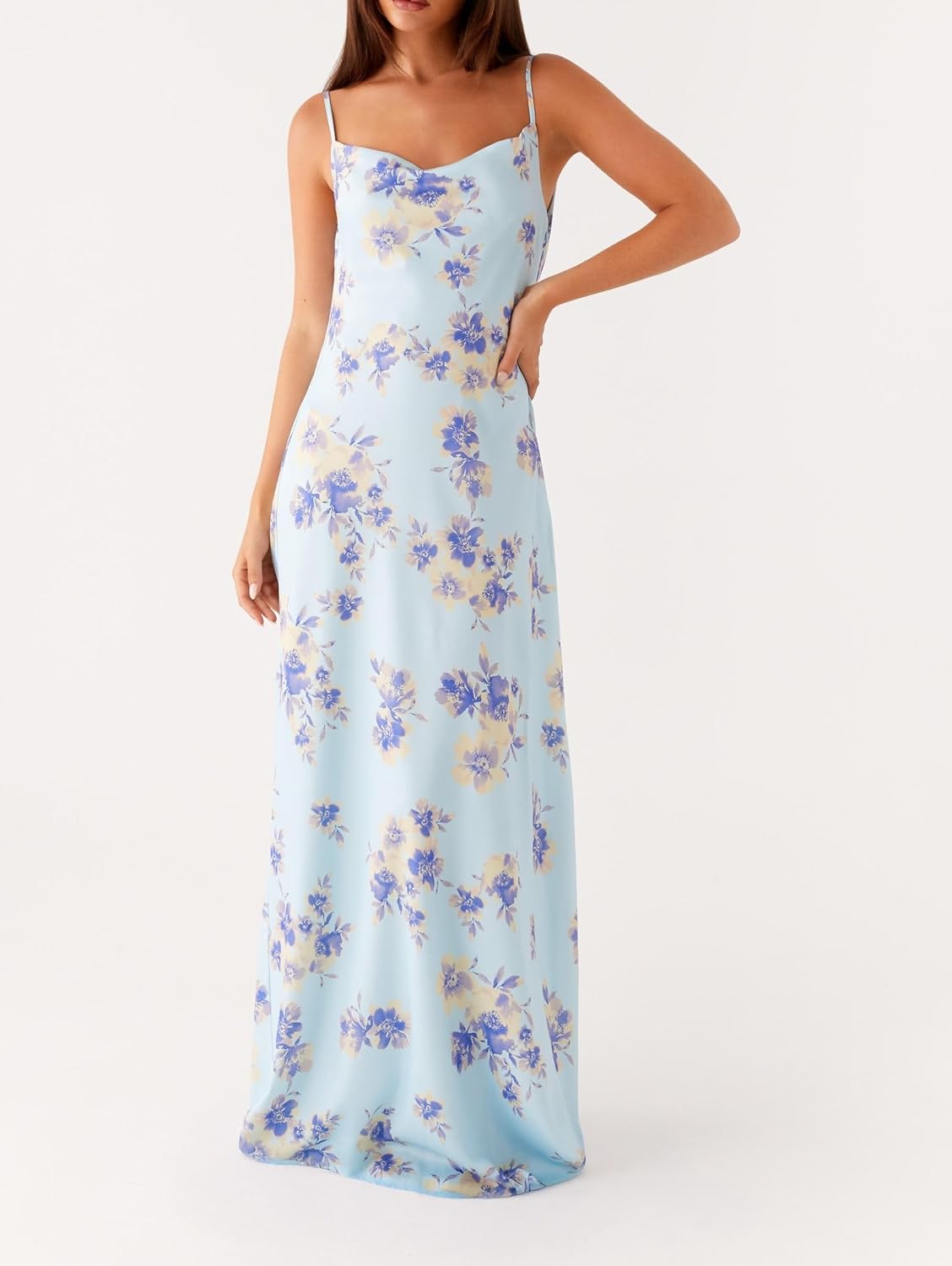 Skiennix Women’s Floral Print Maxi Dress - Y2K Backless Spaghetti Strap Bodycon | Slim Fit, Long Design