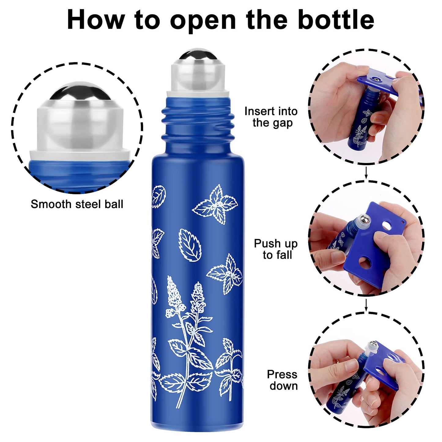 Essential Oil Roller Bottles,10ml Roll on Bottle with Stainless Steel Balls,8 Pack Portable Refillable Colorful Frosted Perfume Sample Bottles DIY Empty Containers for Lip Oil,Opener&Dropper included