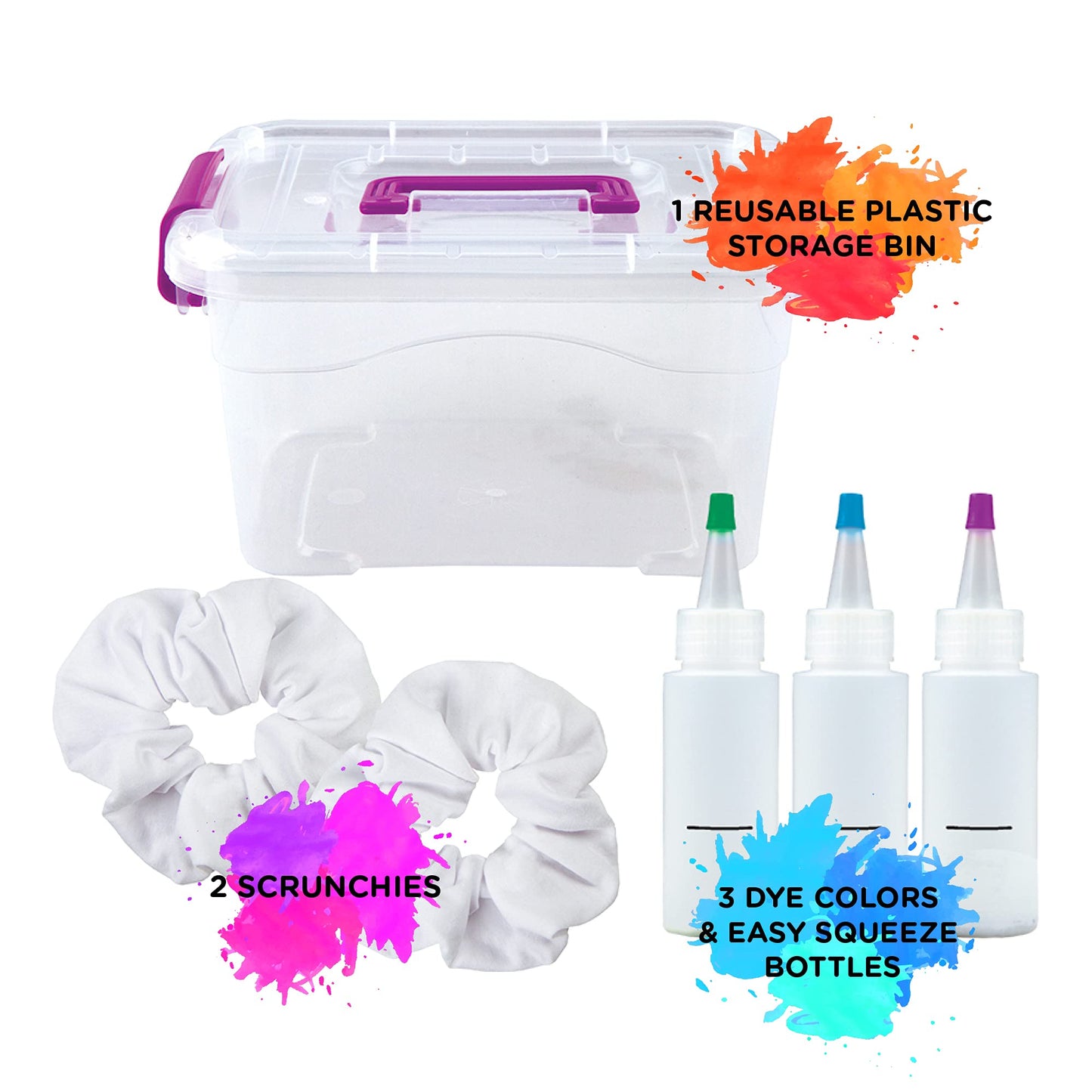 Fashion Angels Tie Dye Kit - Neon Tie Dye Hair Accessories Kit, Non Toxic Dyes, Complete Set with Scrunchies, Headband, Gloves, Elastic Bands, and Storage Bin