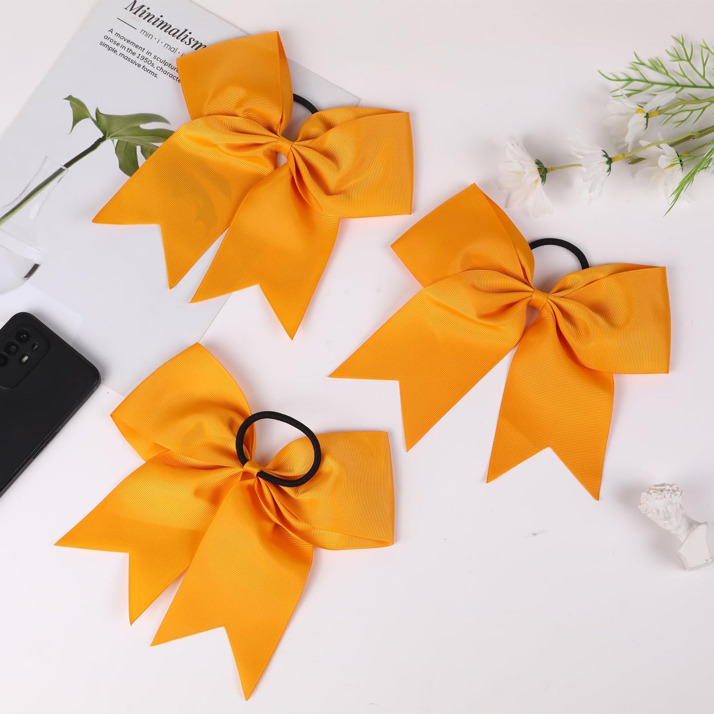 chiduerm 16Pcs Cheerleading Bows 8 Inch Large Cheer Hair Bows Grosgrain Ribbon Elastic Bands Handmade Ponytail Holder for Cheerleading Girls School College Sports (gold)