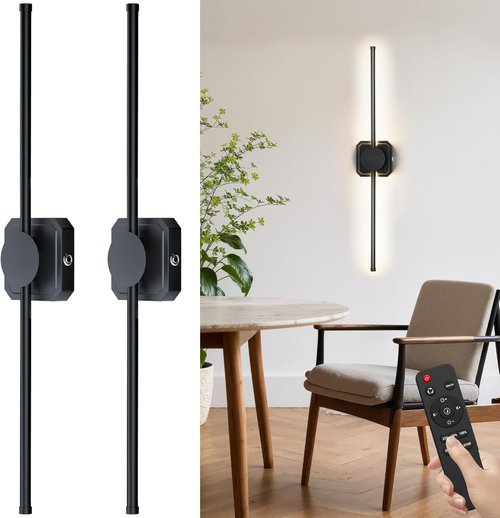 HEERTTOGO Battery Operated Wall Sconces - Set of 2 Dimmable LED Lights with Remote Control | 360° Rotatable, 3 Color Temperatures
