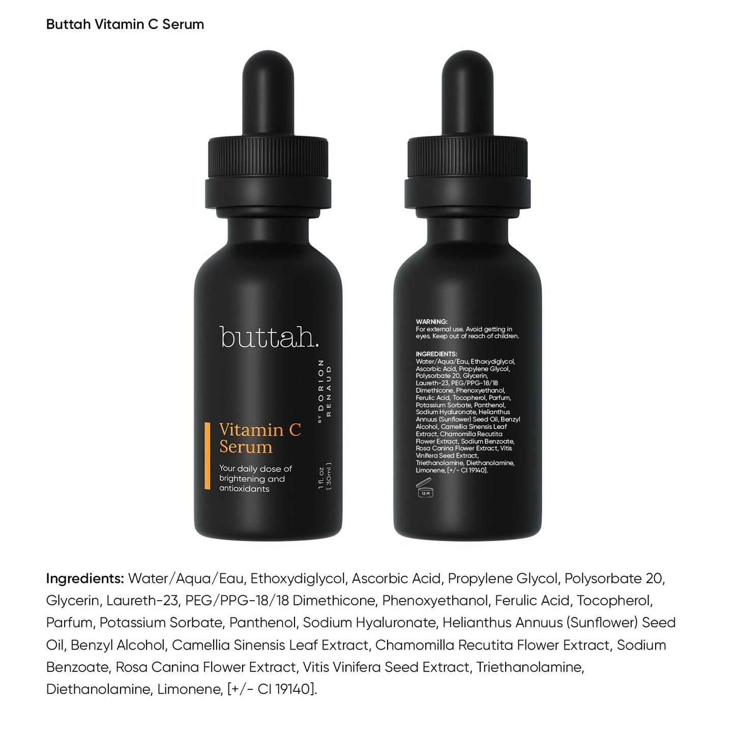 Buttah Skin Vitamin C Serum - Brightening Face Treatment with Vitamin E & Green Tea | 1 FL oz (30mL)