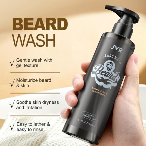 JVR Beard Wash & Conditioner - Organic Coconut & Aloe Formula for Soft, Shiny Beards (6.7oz)