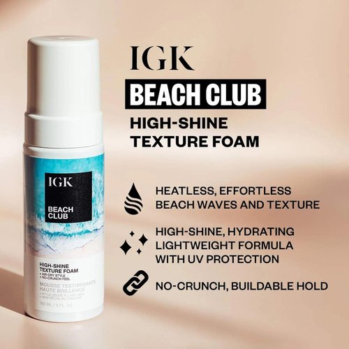 IGK BEACH CLUB High-Shine Texture Foam - Achieve Air-Dry Beach Waves with Buildable Hold & Soft Texture