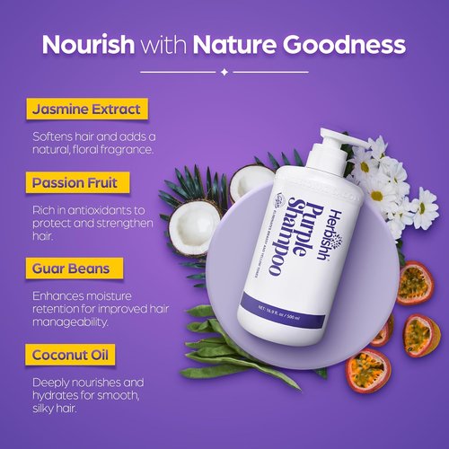 Herbishh Purple Shampoo - Eliminate Yellow & Brassy Undertones | 16.9 fl. Oz, Deep Cleansing & Frizz Control