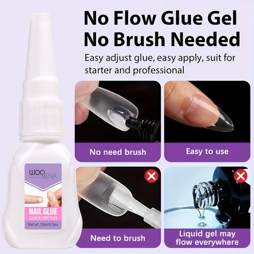Woobena Nail Glue for Press on Nails,Quick Dry No Need UV, Super Strong Long-Lasting Gentle on Nails, Ideal for DIY & Salon Use Nail Art (15g/0.5 oz)