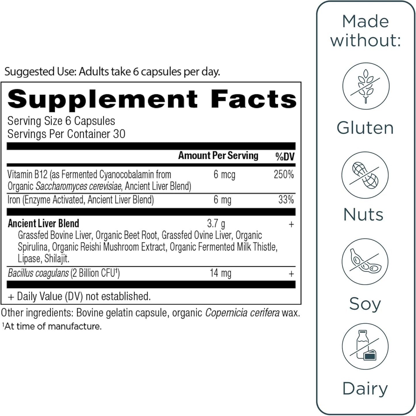 Ancient Nutrition Organ Supplements - Grass-Fed Beef & Lamb Liver Complex Capsules | 180 Ct for Healthy Blood & Gut Support