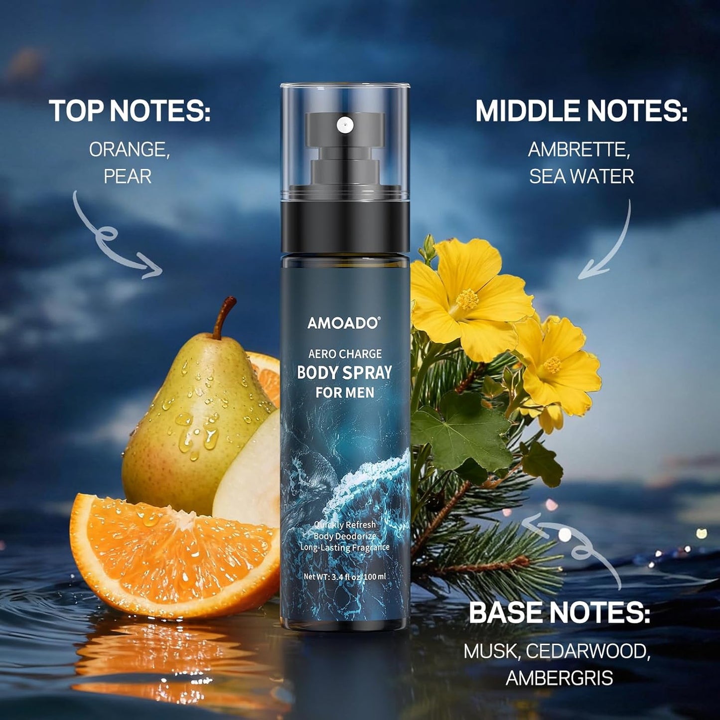 Skiennix Men’s Body Spray Set - Refreshing Aluminum-Free Deodorizing Mist | Oriental & Woody Scents, 3.4 fl oz Each