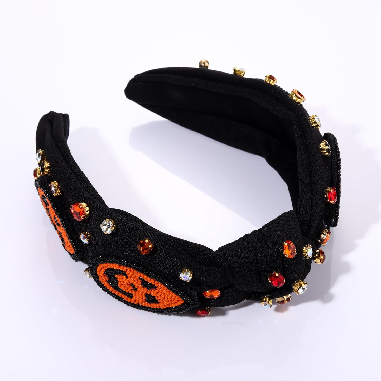 JERTOCLE Halloween Knotted Headband for Women Crystal Pumpkin Candy Corn Houndstooth Hairband Halloween Hair Accessories Gift