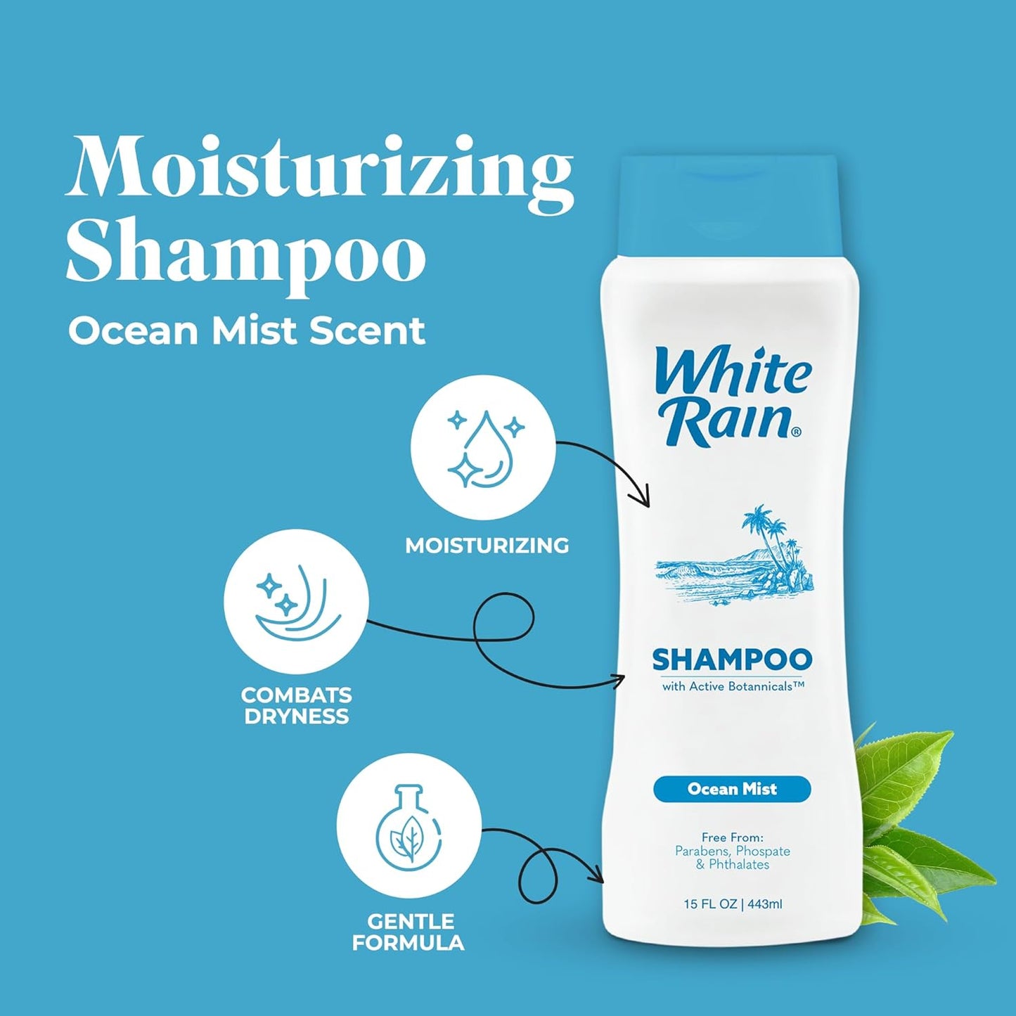 White Rain Moisturizing Shampoo - Ocean Mist Scent, 15 fl oz | Hydrating & Paraben-Free for Men & Women