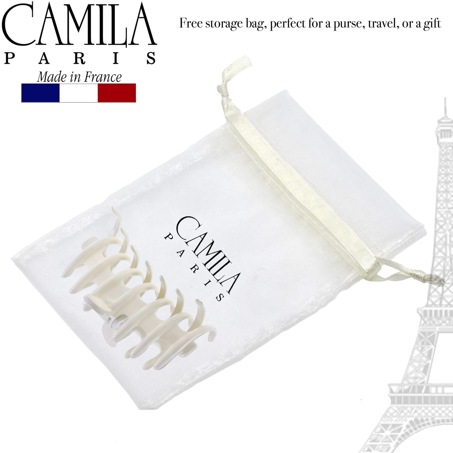 Camila Paris CP3486 French Medium Hair Clips for Women Thick Hair for Long Curly Wavy Hair, Girls Hair Claw Clip, Durable Styling Big Claw Clip for Thick Hair, Strong Hold No Slip Grip, Made in France