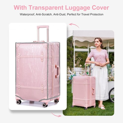 NZBZ Vintage Luggage Set - Cute Retro Expandable Suitcases for Women | Blush Pink (14" & 20")