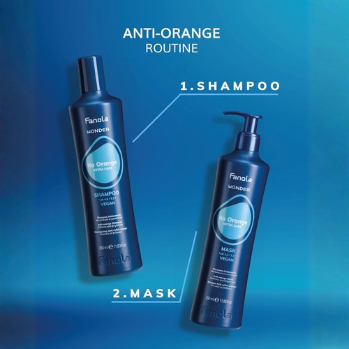 Fanola Wonder No Orange Blue Shampoo - Toning Shampoo for Color Treated Hair | Neutralizes Brassy Tones - Vegan & Sulfate-Free (11.8 fl oz)