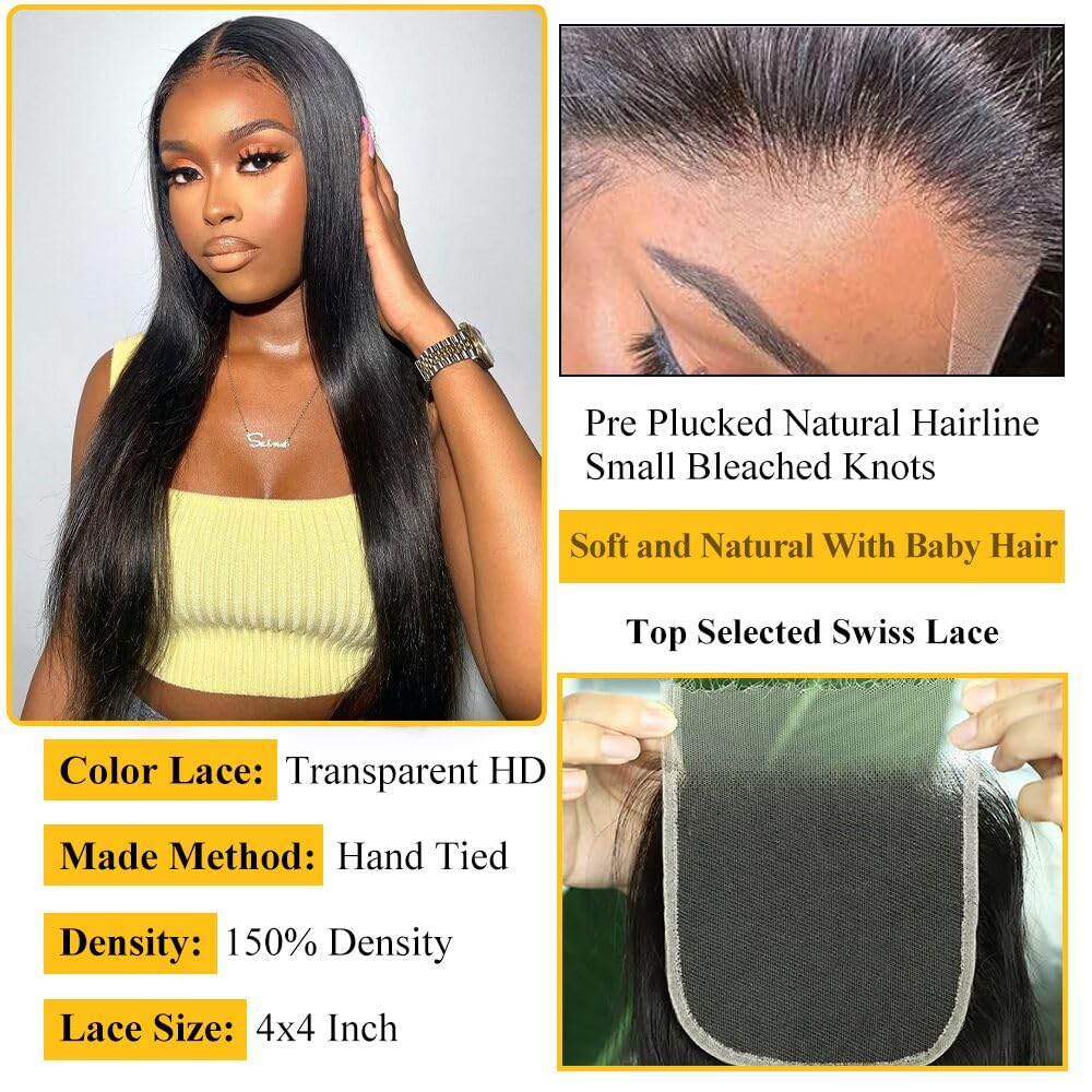 QTHAIR 14A Brazilian Virgin Hair Straight Human Hair with Closure (12 14 16+10Closure) 100% Unprocessed Straight Brazilian Virgin Hair Weave Natural Color Brazilian Straight Hair Bundles