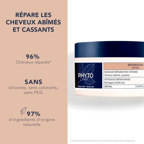Phyto Paris Repair Mask - Intensive Restructuring Treatment for Damaged Hair | Vegan & Silicone-Free, 6.76 fl. oz.
