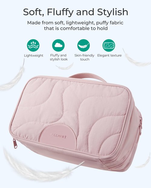 BAGSMART Toiletry Bag for Women, Wide-open Makeup Bag Organizer for Travel Essentials Travel-size, Water-resistant Large Capacity Cosmetic Bag for Accessories, Shampoo, Toiletries with Handle, Pink