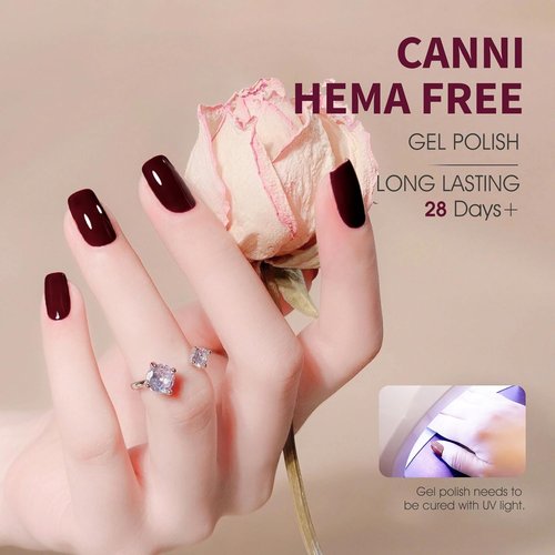 CANNI Dark Red Gel Nail Polish - High Gloss Burgundy Red Color | 1Pc Soak Off UV Gel for DIY Manicure