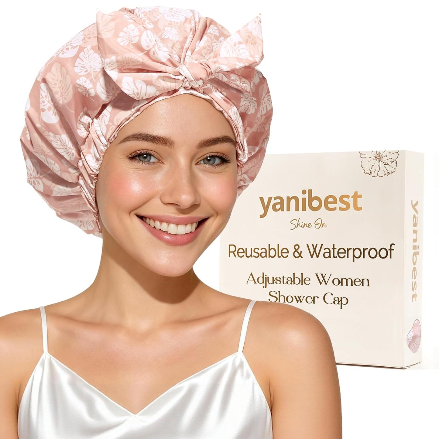 Yanibest Waterproof Shower Cap - Reusable, Adjustable Non-Slip Design for Long Hair | Washable Bath Hat