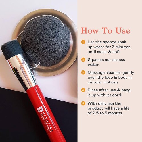 Erborian Konjac Facial Sponge - Natural Exfoliating Bath Scrub for Oily & Acne-Prone Skin - Korean Skincare