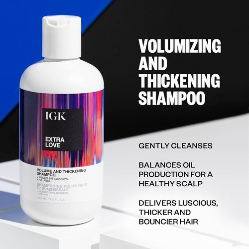IGK EXTRA LOVE Volume & Thickening Shampoo - Volumizing Formula for Fine Hair | Hydrates & Supports Scalp | 8 oz