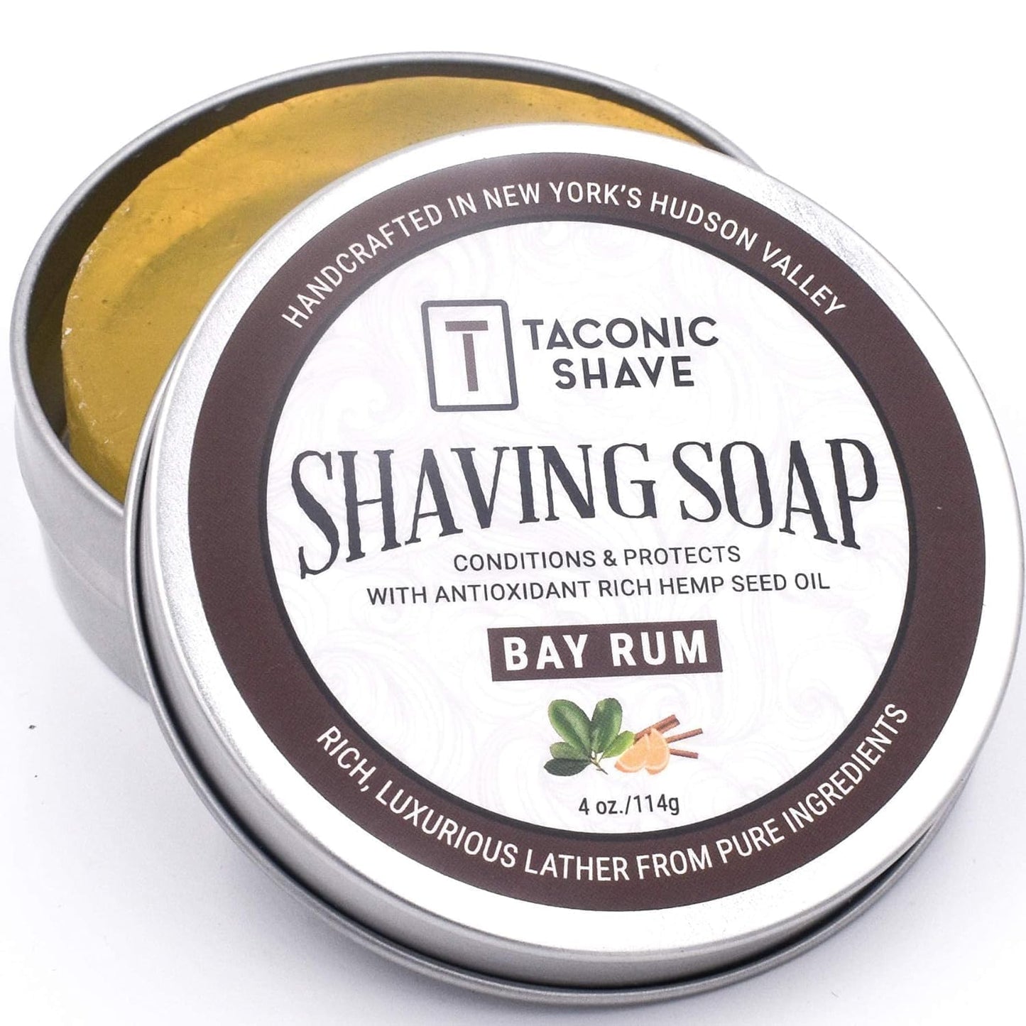 Taconic Shave Bay Rum Scent Shaving Soap - Barbershop Quality Lather with Coconut & Olive Oils - Made in USA