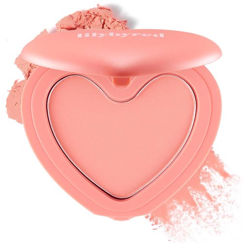 Lilybyred Luv Beam Cheek - Heart-Shaped Korean Powder Blush, Soft Matte Finish, 0.16 oz. (01 Loveable Coral)