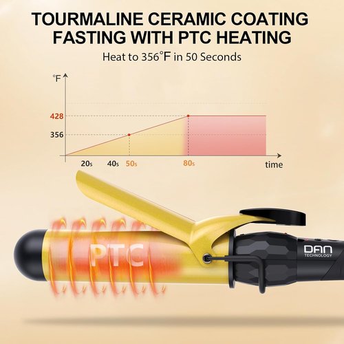 DAN Technology Curling Iron Wand - 1½ Inch Tourmaline Ceramic for Loose Waves | Fast Heating, LCD Display, Auto Shut-Off, Black & Gold