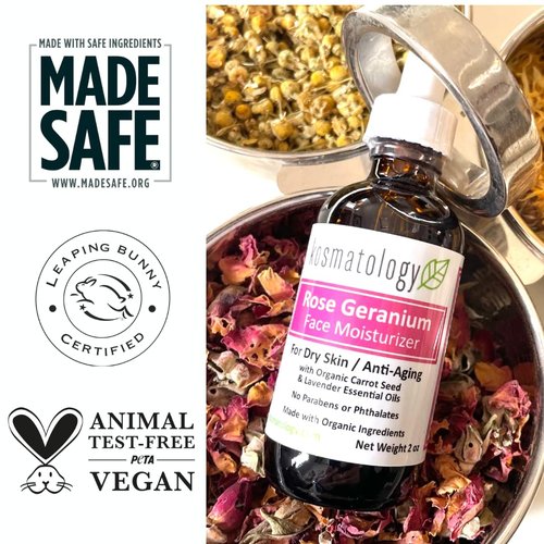 Kosmatology Rose Geranium Facial Moisturizer - Anti-Aging Hydration for Dry & Sensitive Skin | Vegan | 2 fl oz