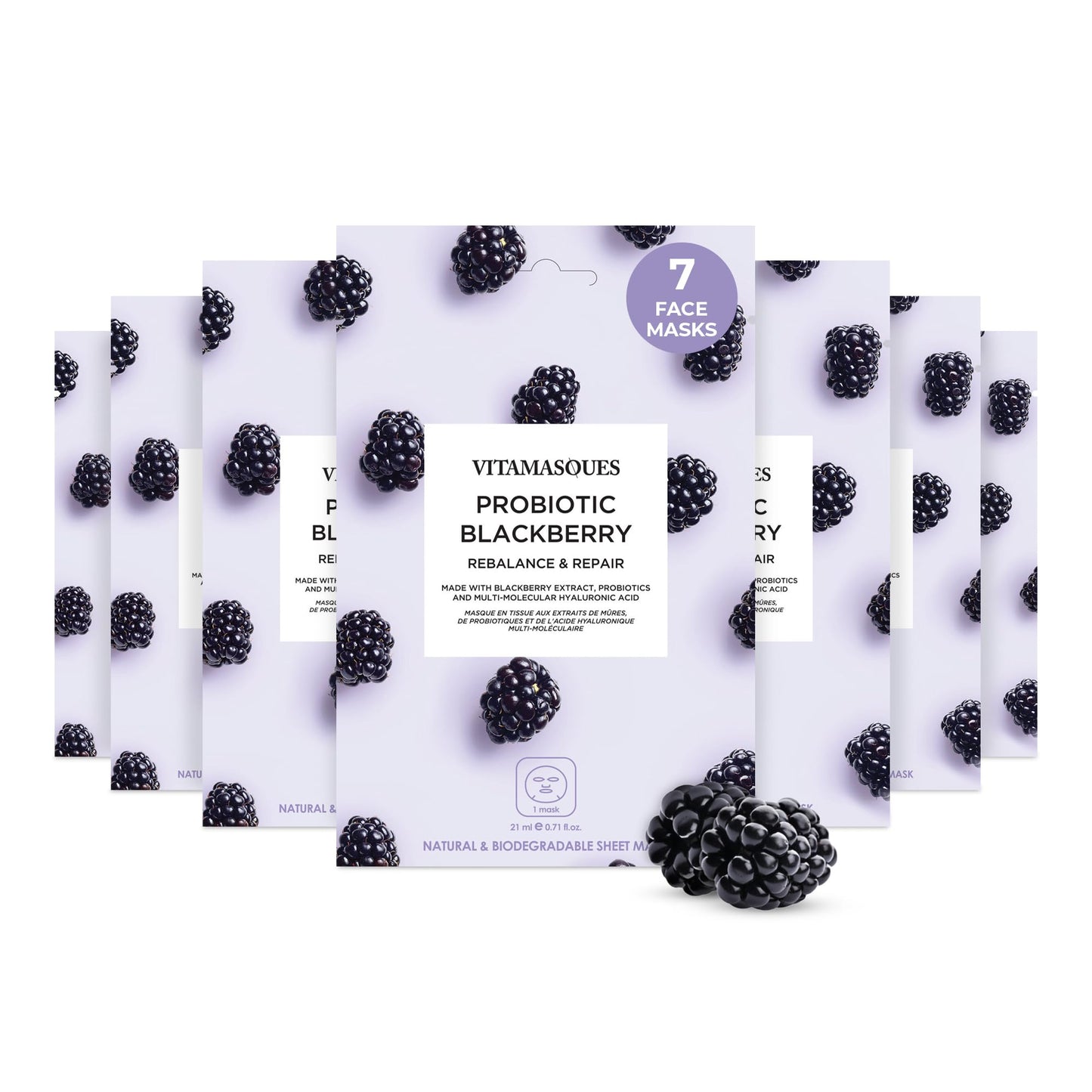 Vitamasques Probiotic Blackberry Face Sheet Mask Facial Mask Rebalances & Repairs Skin with Multi Molecular Hyaluronic Acid - Natural & Biodegradable - Mothers Day Gifts for Mom, Gift for Wife