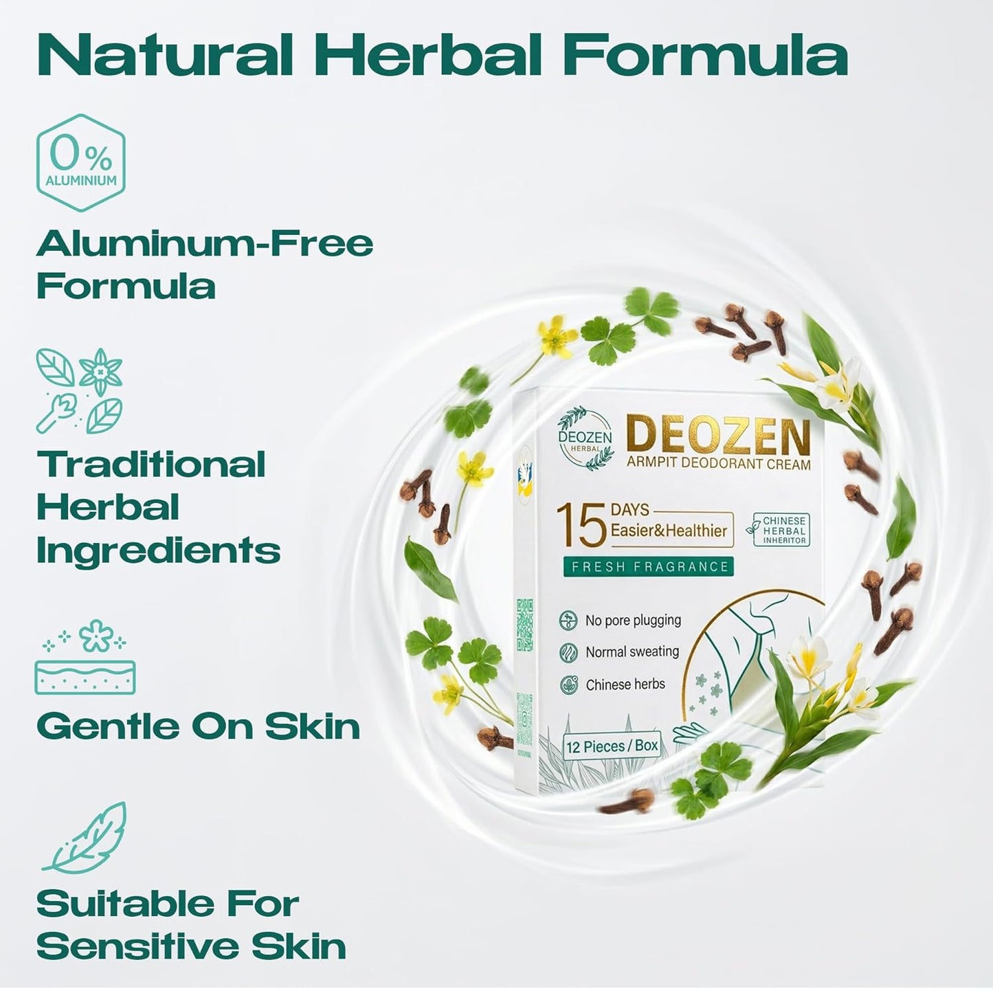 Skiennix Natural Aluminum-Free Deodorant Cream | 15 Days Odor Protection | 24 Sachets, 12 Applications