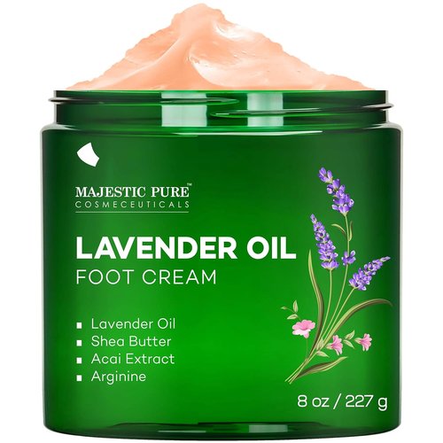 Majestic Pure Lavender Oil Foot Cream - Soothing Moisturizer for Dry, Cracked Skin - 8 oz