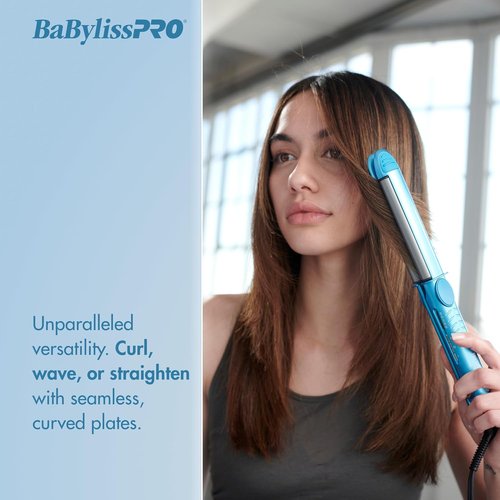 BaBylissPRO Nano Titanium Flat Iron - 1" Curved Styler for Professional Salon Results, All Hair Types