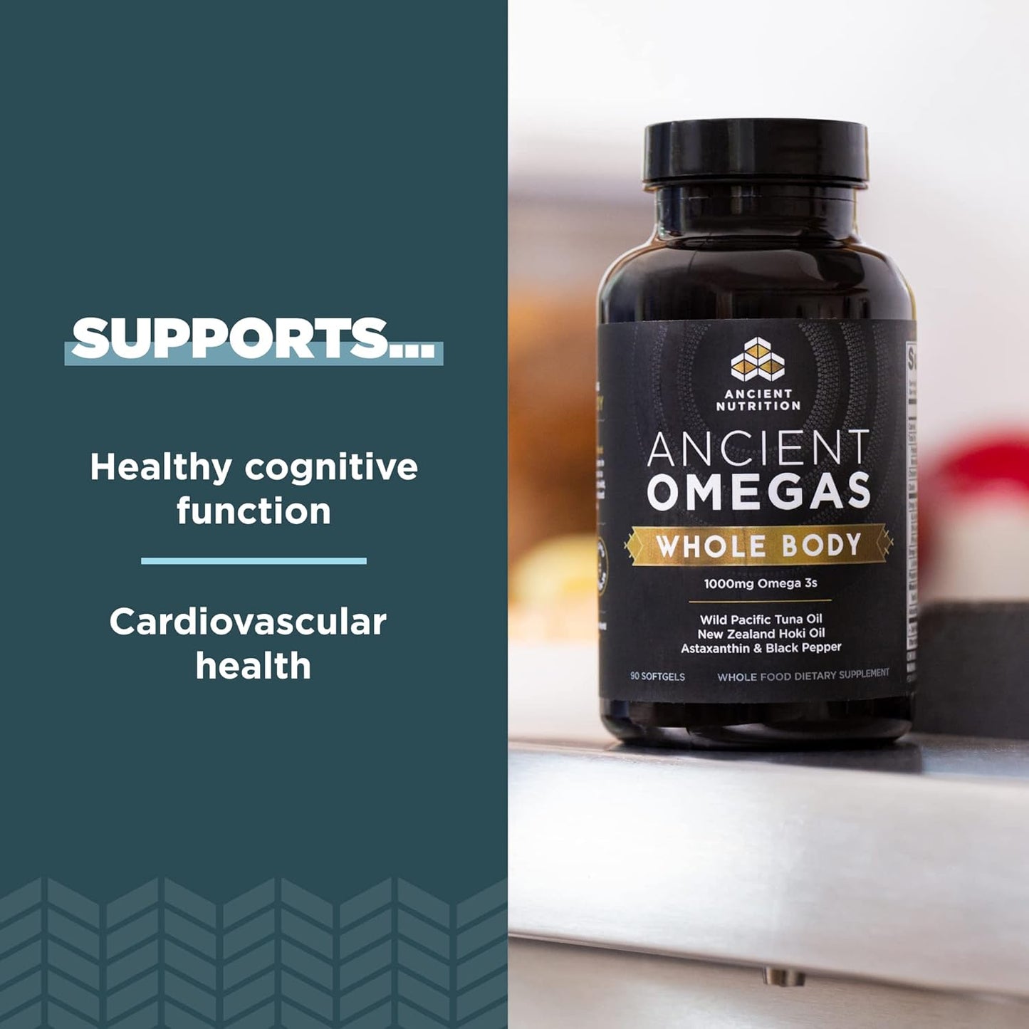 Ancient Nutrition Ancient Omegas Whole Body - Wild Caught Fish Oil with ALA, DHA, EPA - 90 Capsules