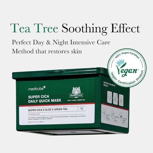 Medicube Super Cica Daily Facial Masks - 60-Second Soothing & Hydrating Mask with 88% Cica | 30 Sheets, Vegan Certified