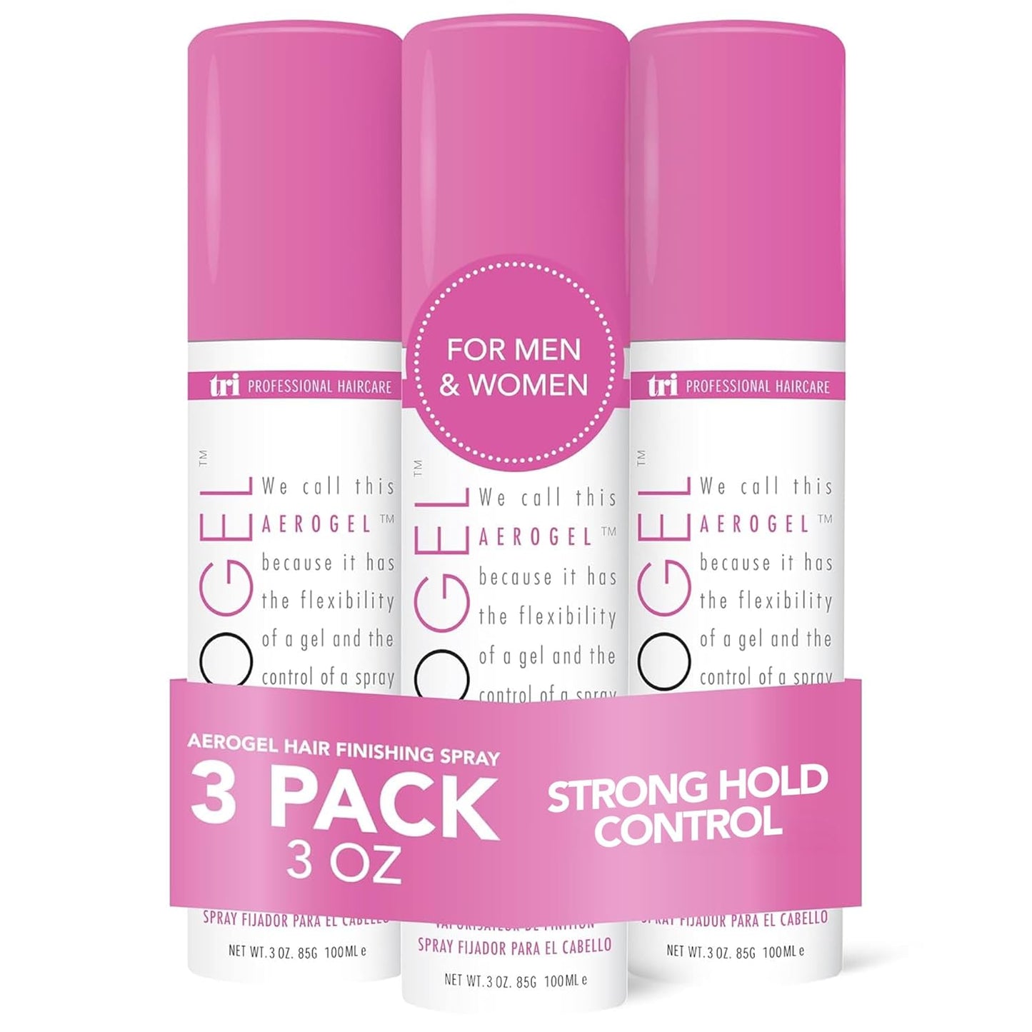 TRIDESIGN Aerogel Hairspray - Strong Hold Finishing Spray for Volumizing & Control | Travel Size Pack of 3 (3 Oz)