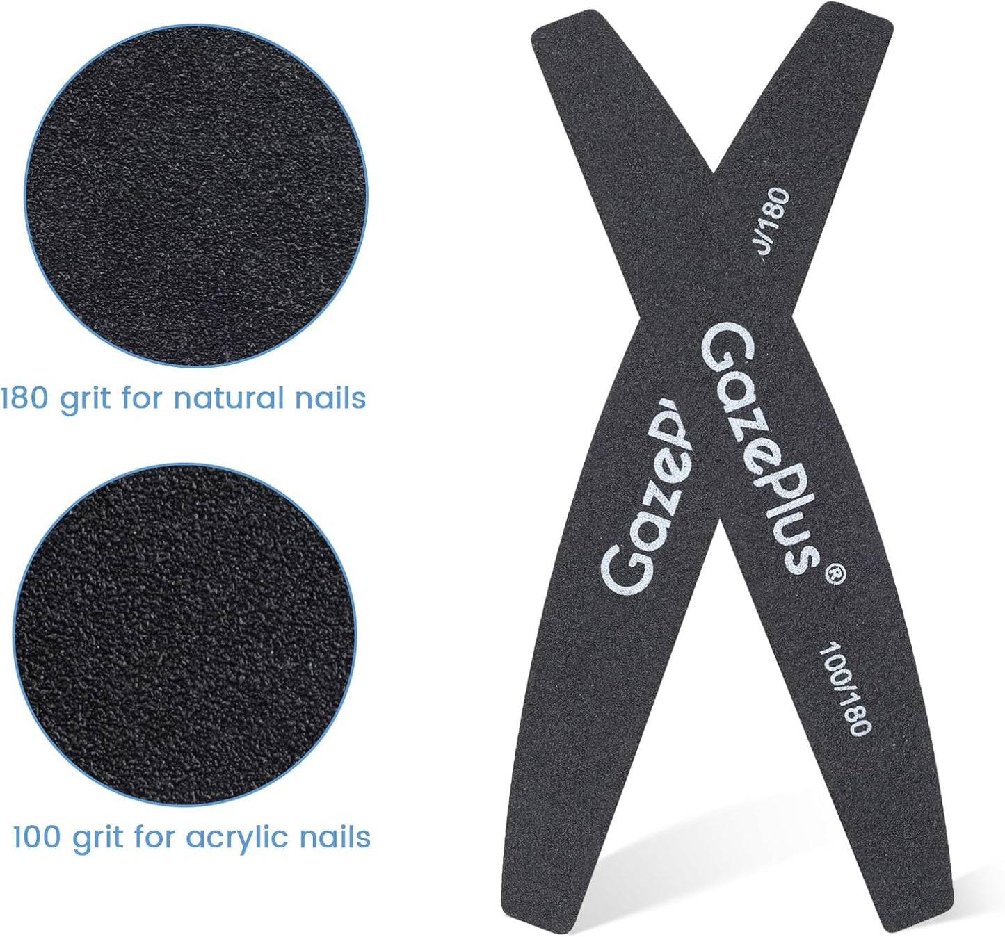 Skiennix Nail Files - 24 PCS Professional 7" Double-Sided Emery Boards | 100/180 Grit for Acrylic & Natural Nails - Black Half Moon