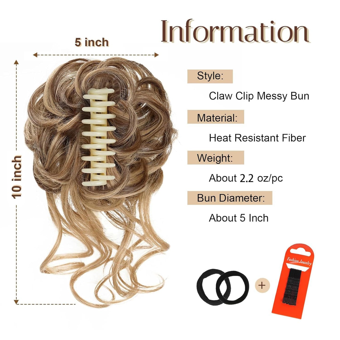 Foaoit Messy Bun Hair Piece for Updos Claw Clip Bun Hair Accessories for Women Messy Wavy Curly Fake Hair Bun Extensions Synthetic Hair Extensions (Light Brown mix Blonde)