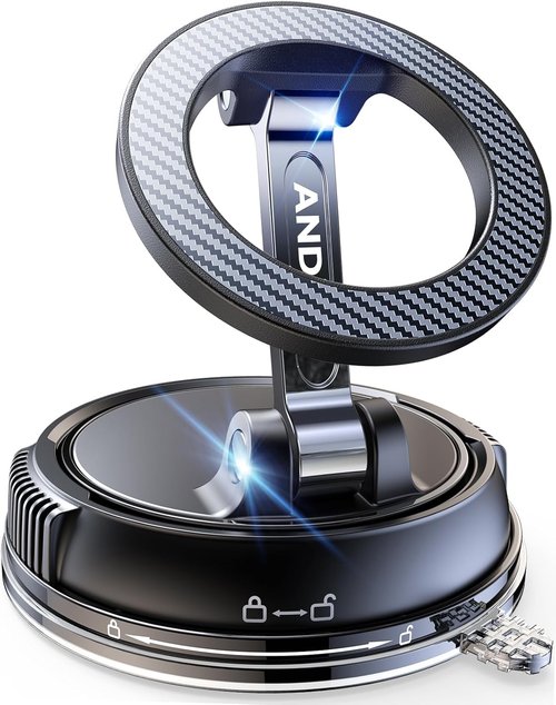 ANDERY Car Phone Holder - MagSafe Compatible | 78+LBS Suction & 2400gf Magnetic | 360° Adjustable for iPhone 17 Pro Max, 16, 15, 14, 13, 12 Plus, Carbon Fiber