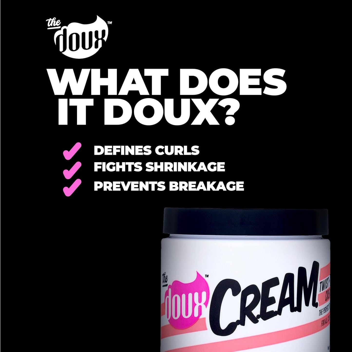 Doux C.R.E.A.M. Curl Defining Cream - Moisturizing Twist & Curl Cream with Coconut & Avocado Oils for Frizz Control