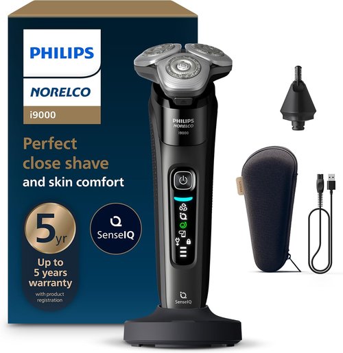 Philips Norelco Electric Shaver i9000 - Wet & Dry, Ink Black, SenseIQ Technology, Triple Lift & Cut System