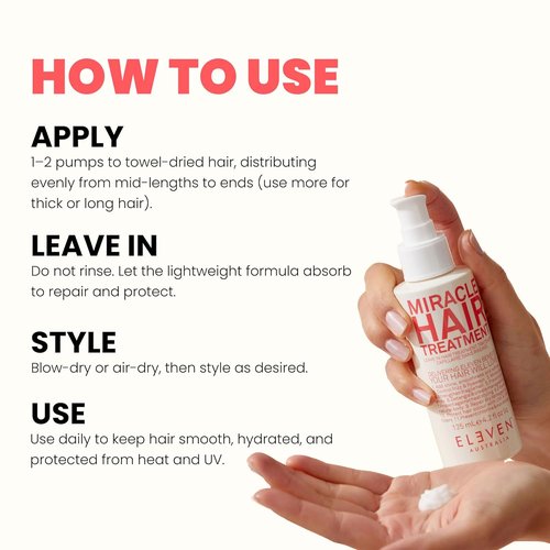 ELEVEN AUSTRALIA Miracle Leave-In Conditioner - Frizz Control & Heat Protection for Curly & Straight Hair | 4.2 fl oz