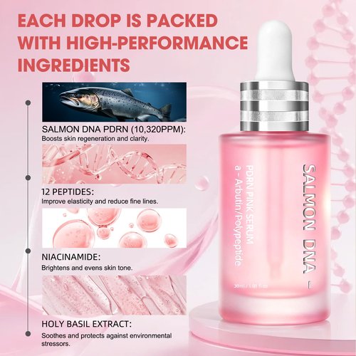 PDRN Pink Glow Serum with Peptides & Niacinamide – Hydrating Korean Glass Skin Serum for Firming, Brightening & Smoothing – 1.01 fl. Oz