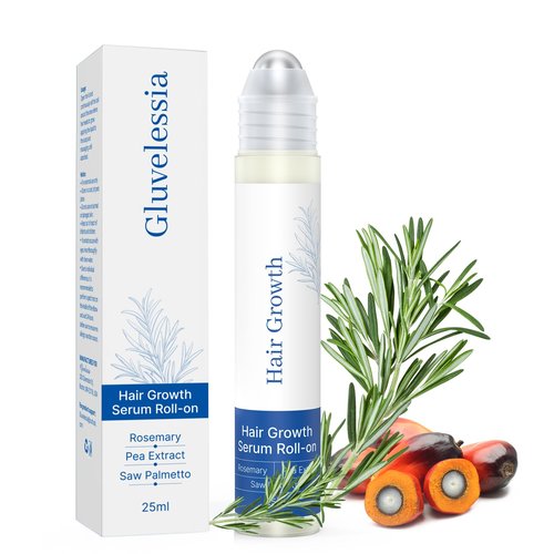 Gluvelessia Hair Growth Serum Roll On with Rosemary，Helps Support Thicker, Fuller Hair Appearance，Clean, Non-Greasy Hair Loss Support for Men & Women，Saw Palmetto，0.84 Fl Oz (Pack of 1)