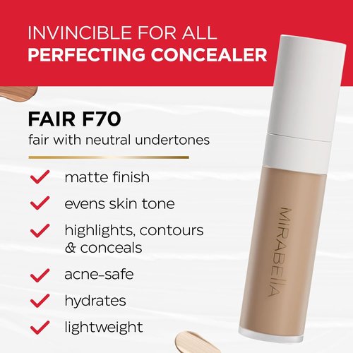 Mirabella Invincible Under Eye Concealer - Full Coverage Hydrating Formula with Hyaluronic Acid | Fair F70