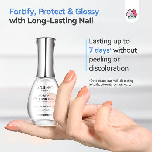 SAVILAND 3-in-1 Base & Top Coat & Nail Strengthener: 15ml Quick Air Dry Clear Nail Polish Nail Strengthener and Growth for Damaged Nails Nail Treatment Glossy Regular Nail Lacquer Women Gift