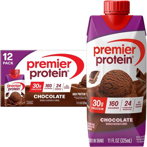 Premier Protein Shake - Chocolate Flavor, 30g Protein, No Added Sugar, 11 fl oz | 12 Pack for Immune Support