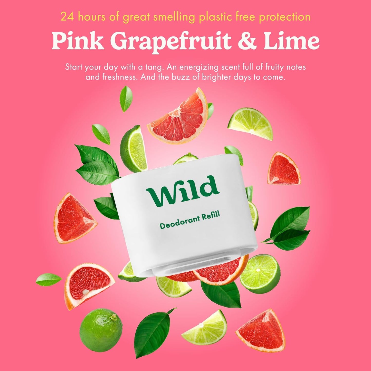 Wild Aluminum-Free Deodorant Starter Kit - Refillable Stick with Aqua Case & Pink Grapefruit Lime Scent (1.4oz) - Long-Lasting Vegan Protection