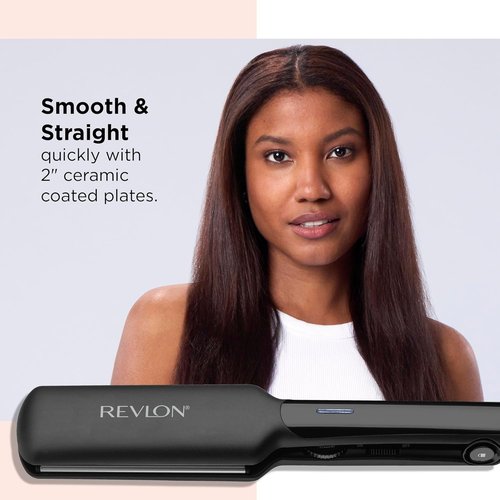 REVLON Ceramic Coated Flat Iron - Fast Heating Hair Straightener for Smooth Results | Travel-Friendly Black