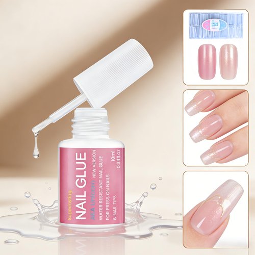 AKA Unicorn 10ml Super Strong Nail Glue for Nail Tips,Acrylic Fake Nails & Press On Nails,Extra Strong Lasting Brush On Glue for Nails Press On Tips - Easy Application & Quick Dry